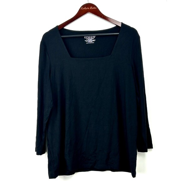 Chicos Touch Of Cool Womens Square Neck Tee Black XL Size 3 Soft Comfort 1211E - Picture 2 of 10